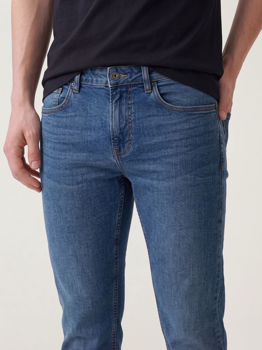 Blue slim-fit stretch cotton jeans_3