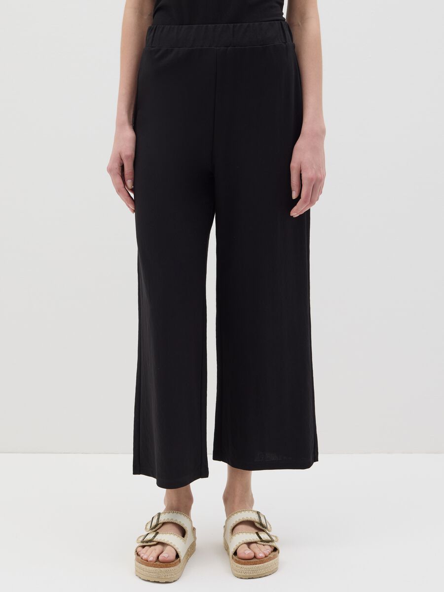 Women's black regular-fit culottes in viscose blend_1