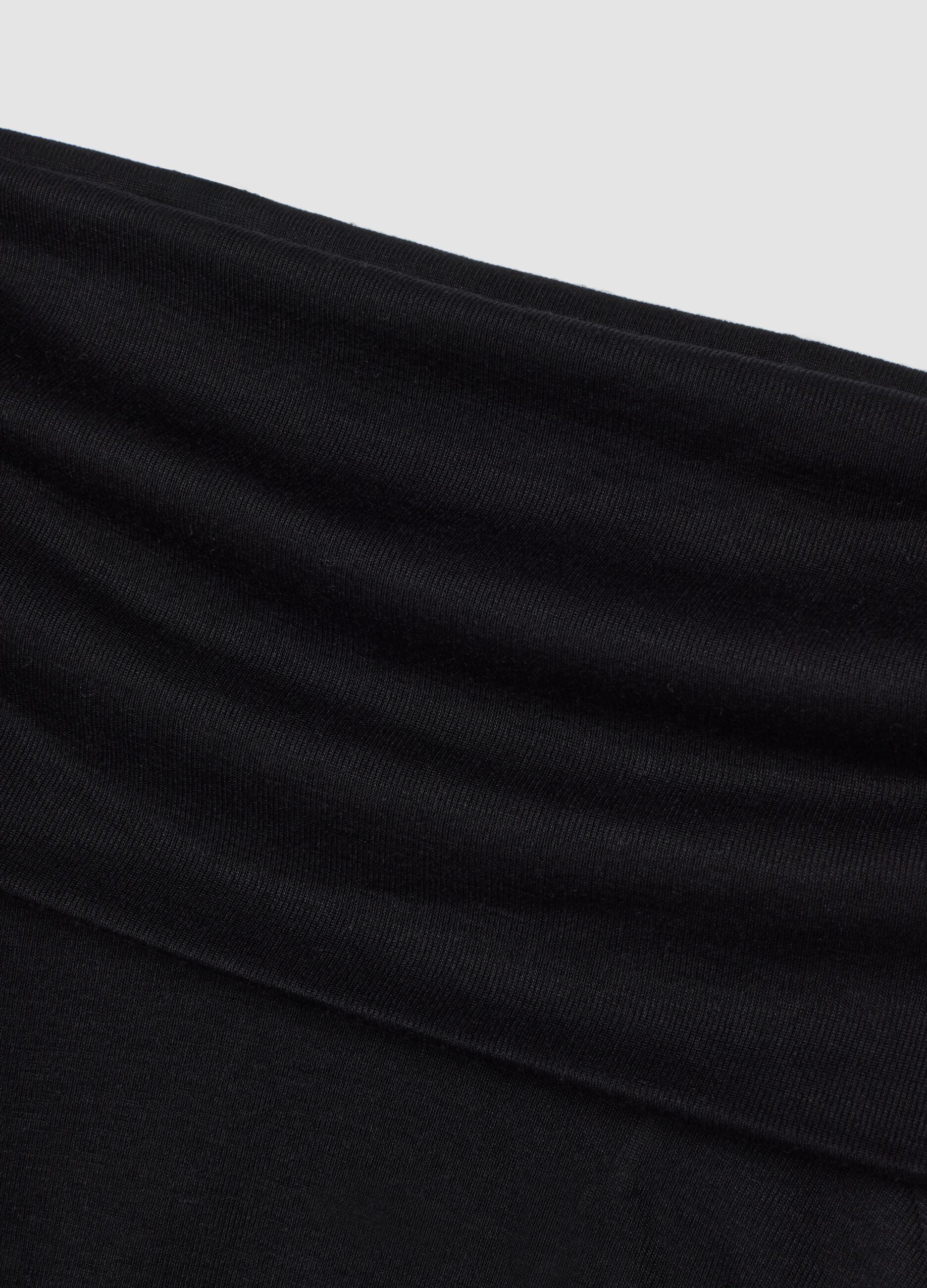 Black viscose-blend top with shawl collar, regular fit
