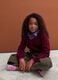 Red pure cotton cable-knit V-neck jumper for girls_0