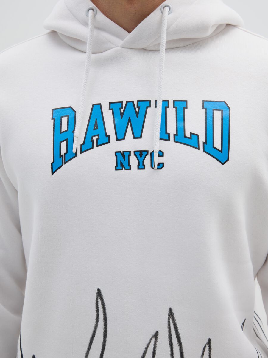 White Cotton Blend Hoodie with Flames_3