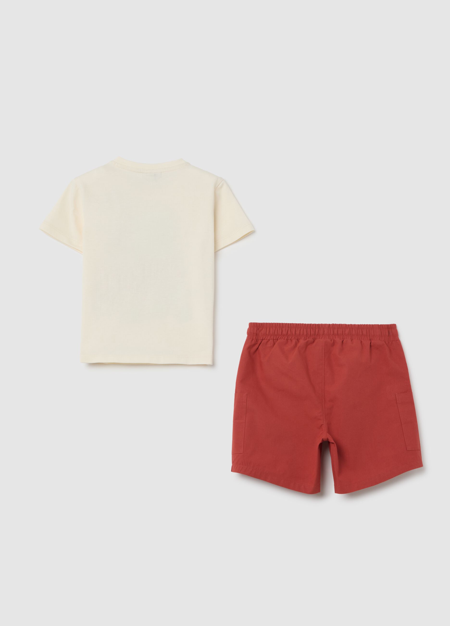 Set da neonato in puro cotone beige con stampa e pantaloncini regular fit