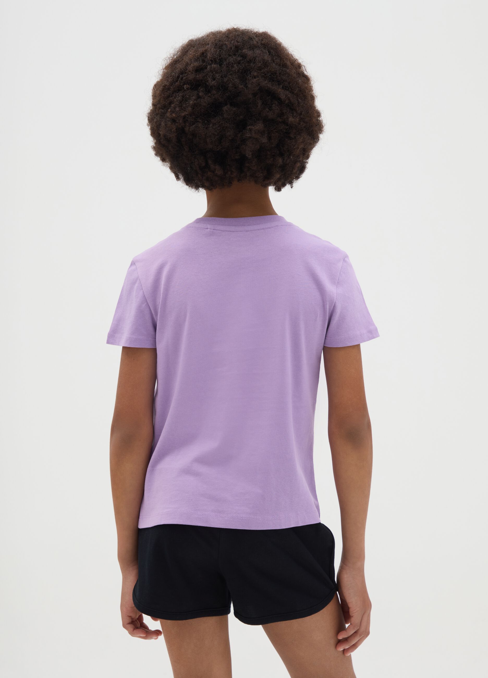 Girls’ purple regular-fit T-shirt in 100% cotton with round neck