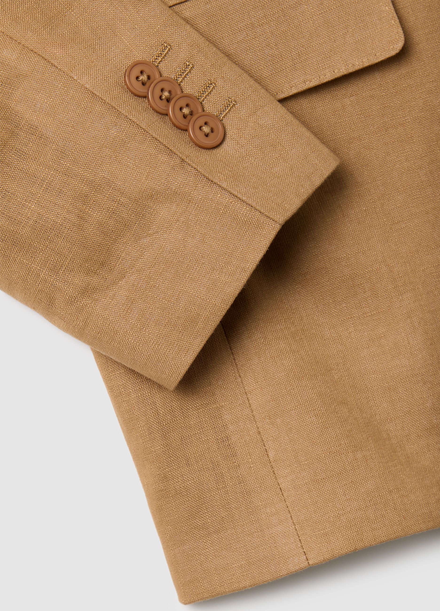 Blazer da uomo in puro lino marrone slim fit