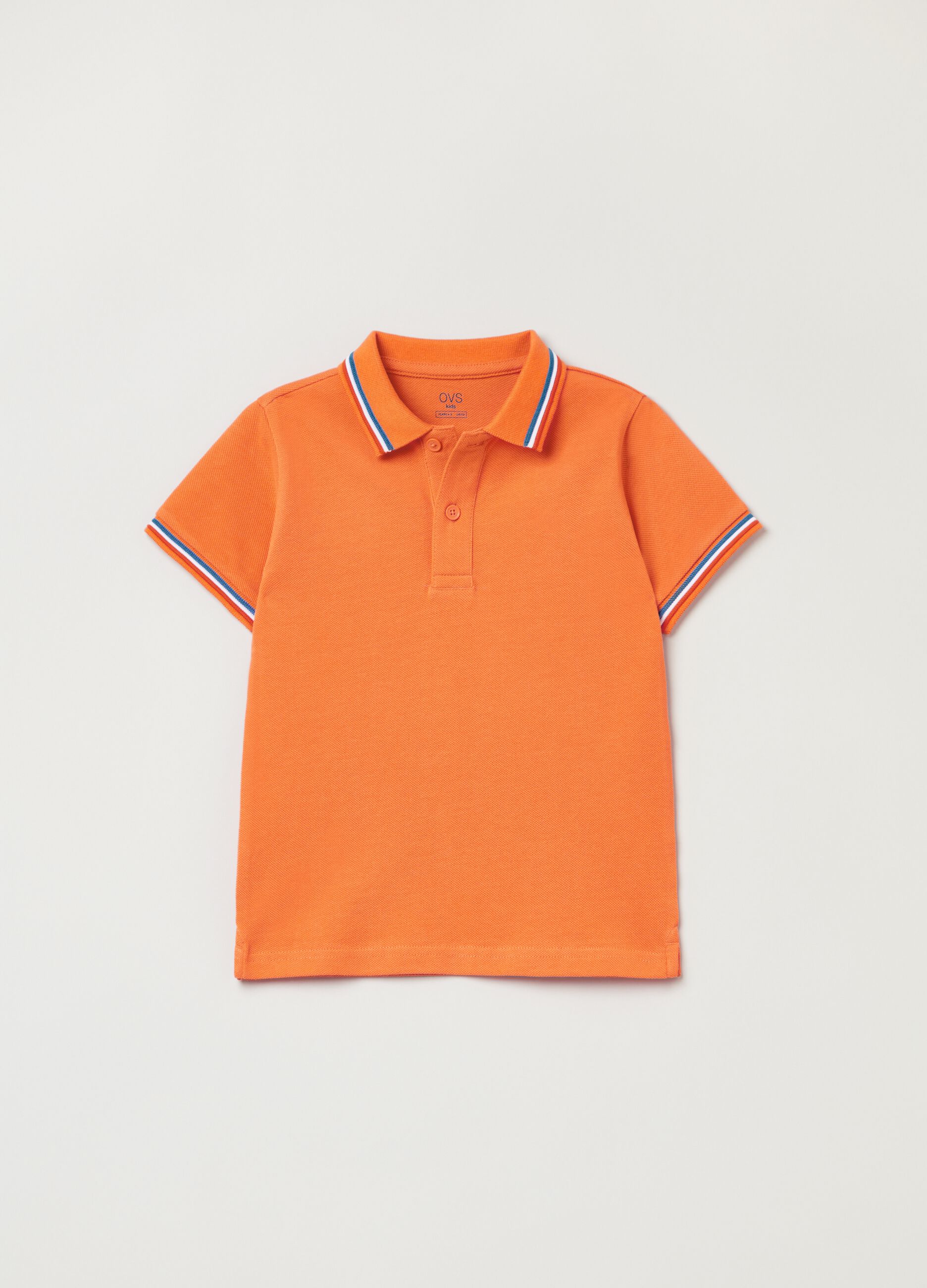 Polo shirt in cotton piquet with striped trims