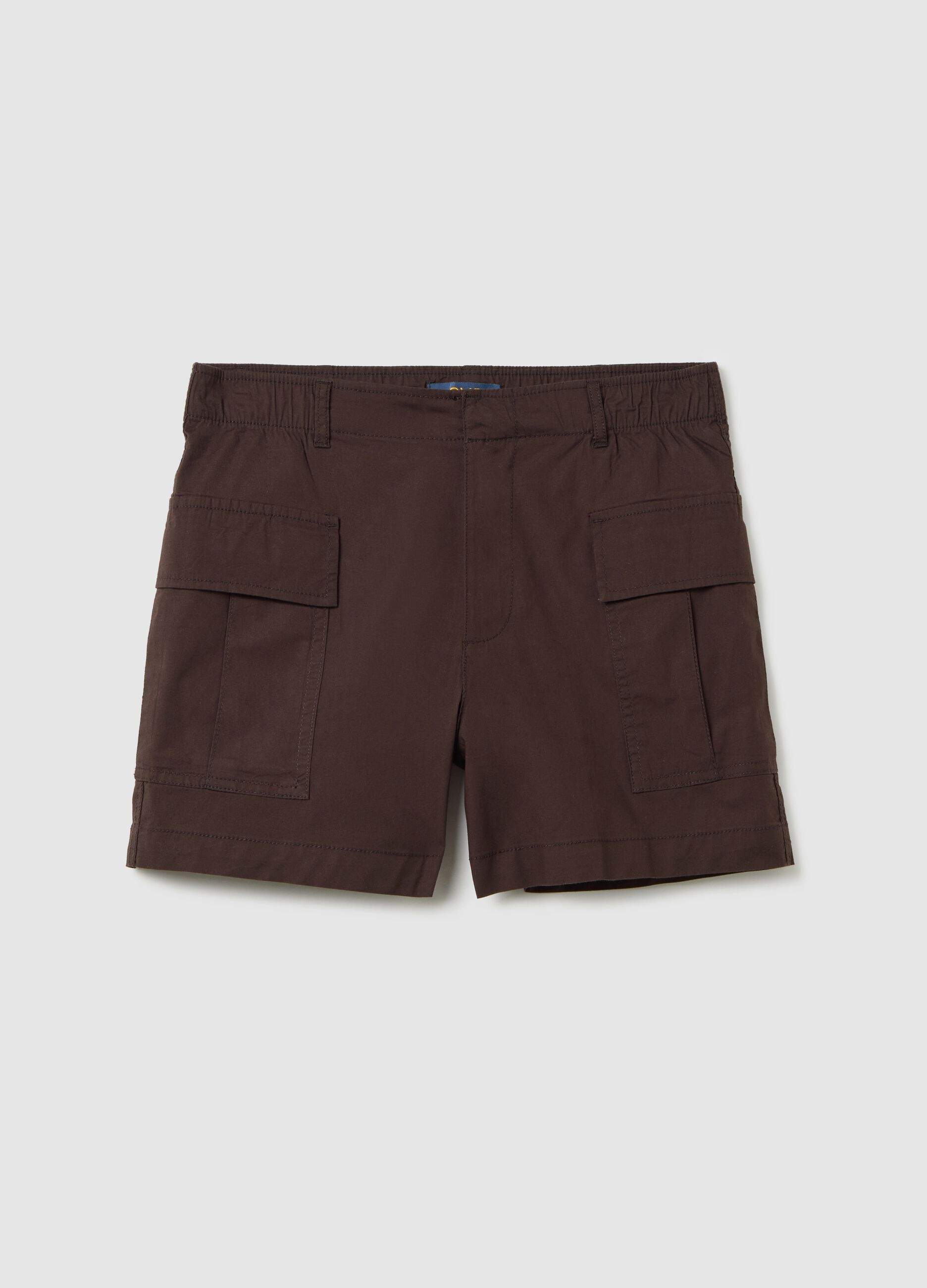 Short da donna in cotone elasticizzato marroni regular fit con tasche applicate