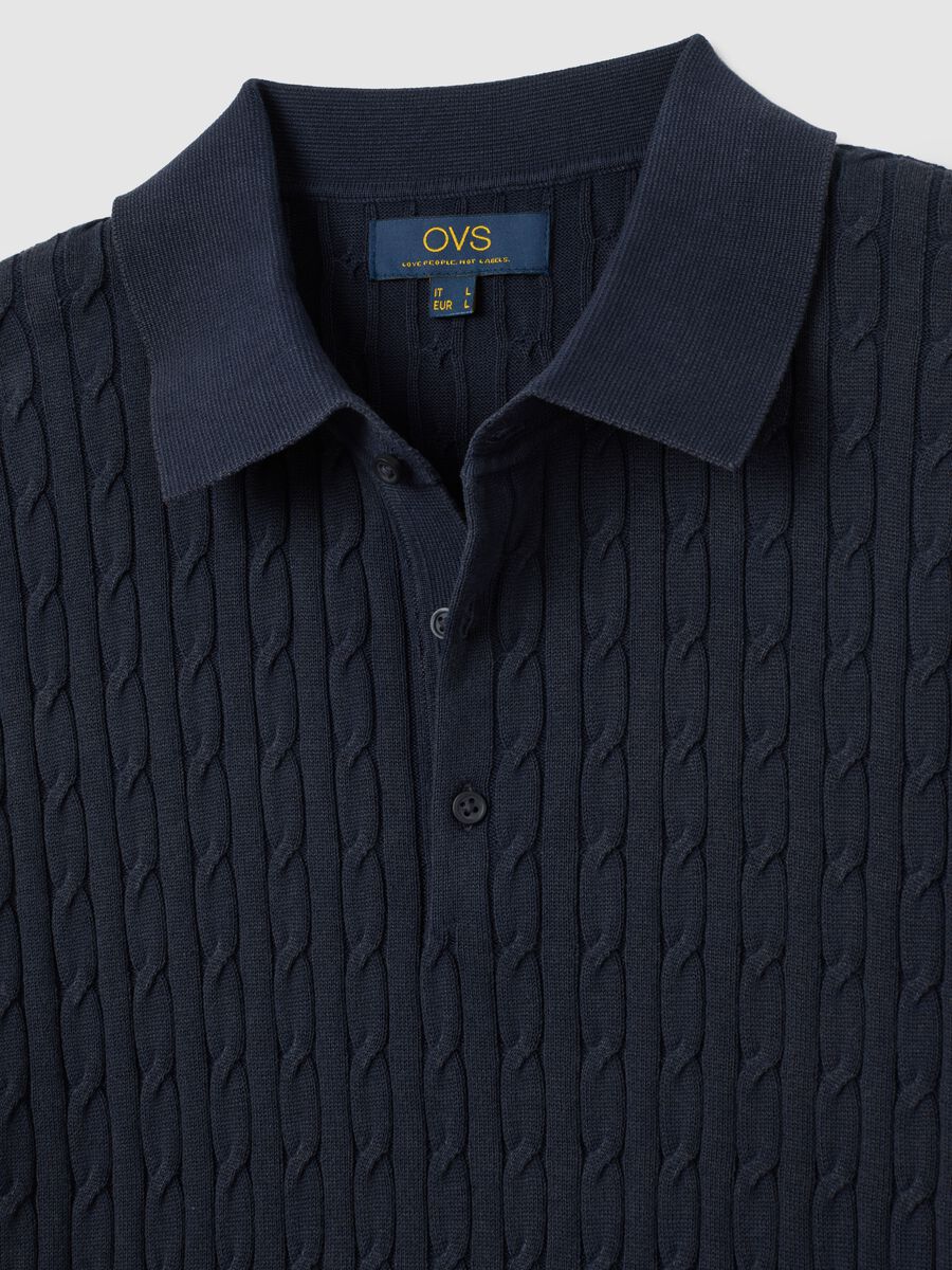 Maglia in puro cotone blu con colletto classico_5