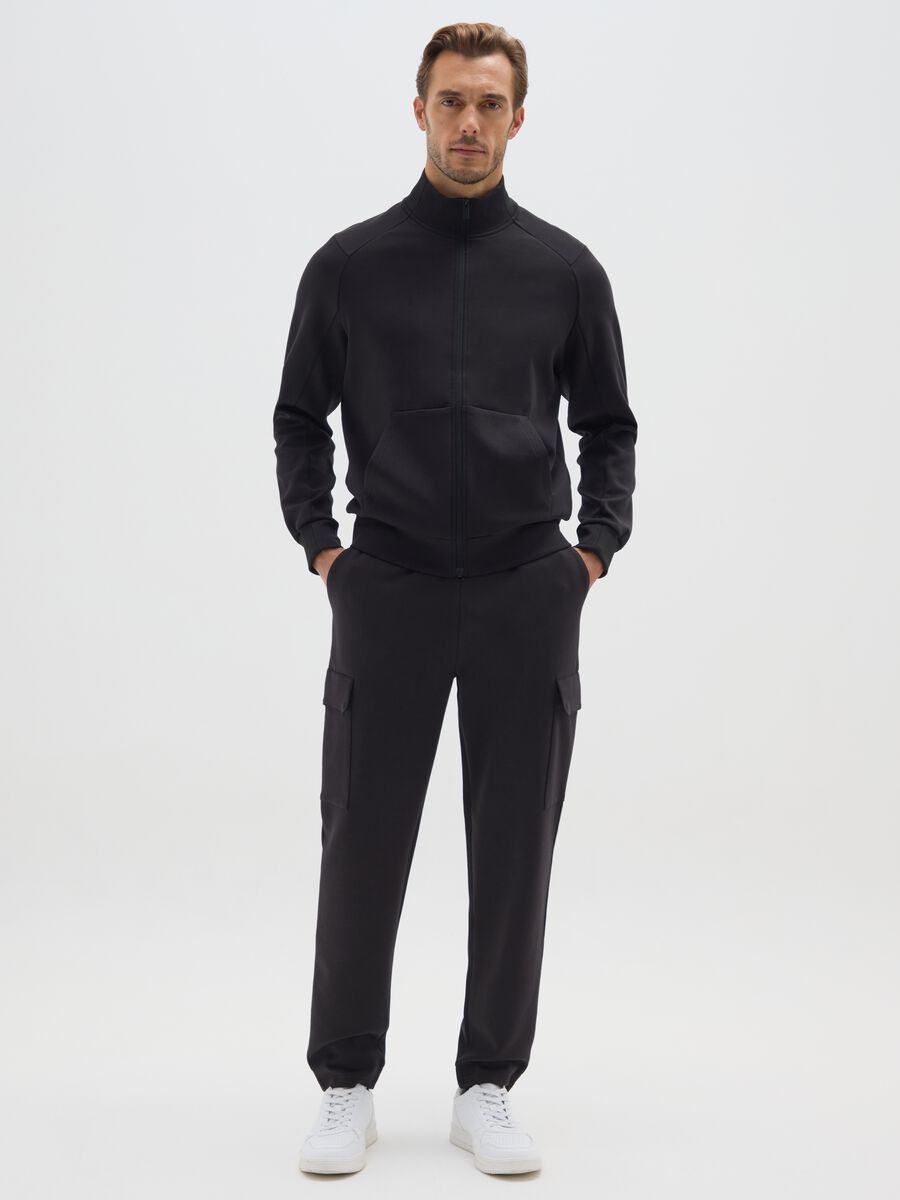 Black cotton-blend regular fit sweatshirt with zip_1