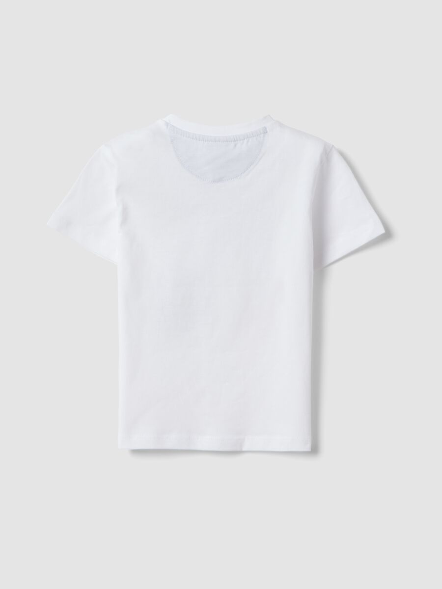 White short-sleeve pure cotton T-shirt with print_1