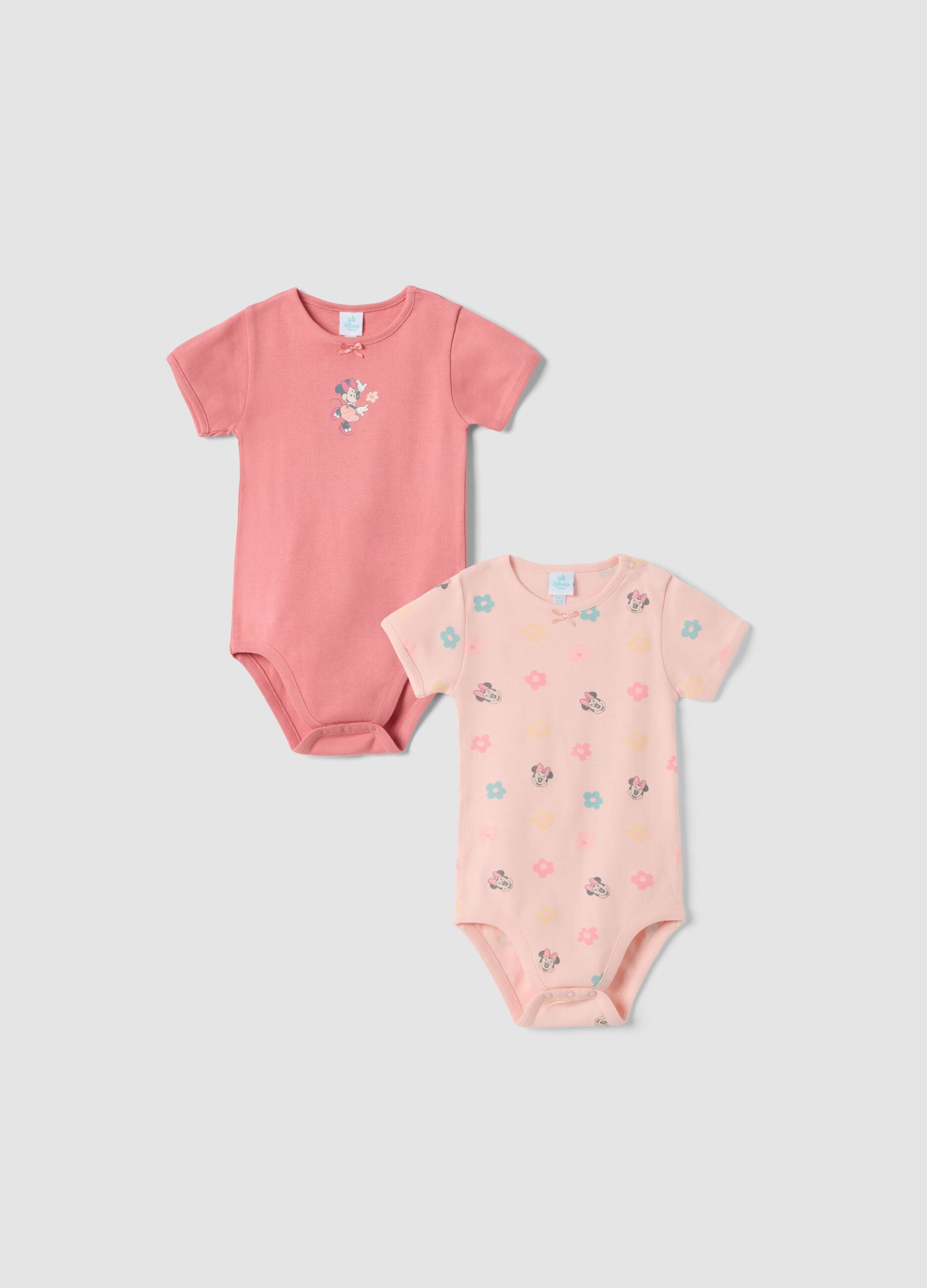 2-pack of pink organic cotton Minnie bodysuits