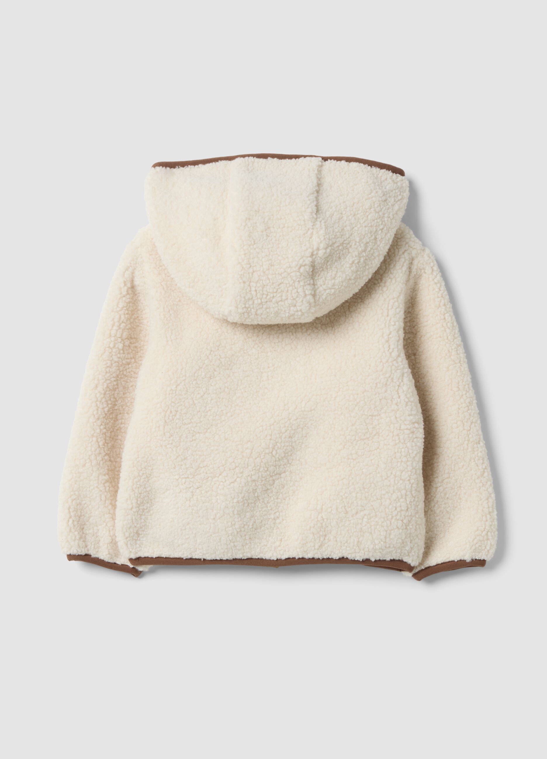 White hooded zip-up teddy-style jacket for boys