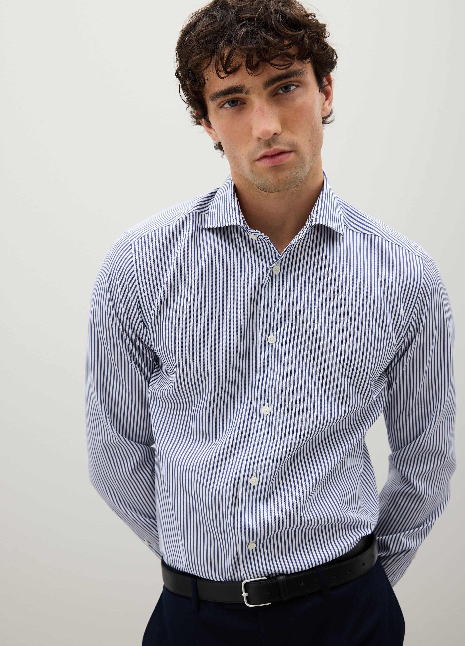 Blue Cotton Striped Shirt