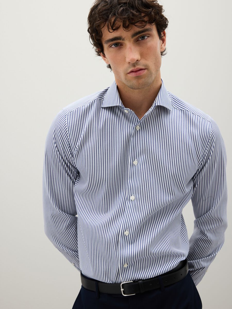 Blue Cotton Striped Shirt_2