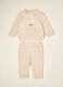 Beige stretch cotton and viscose set with embroidered lettering_0