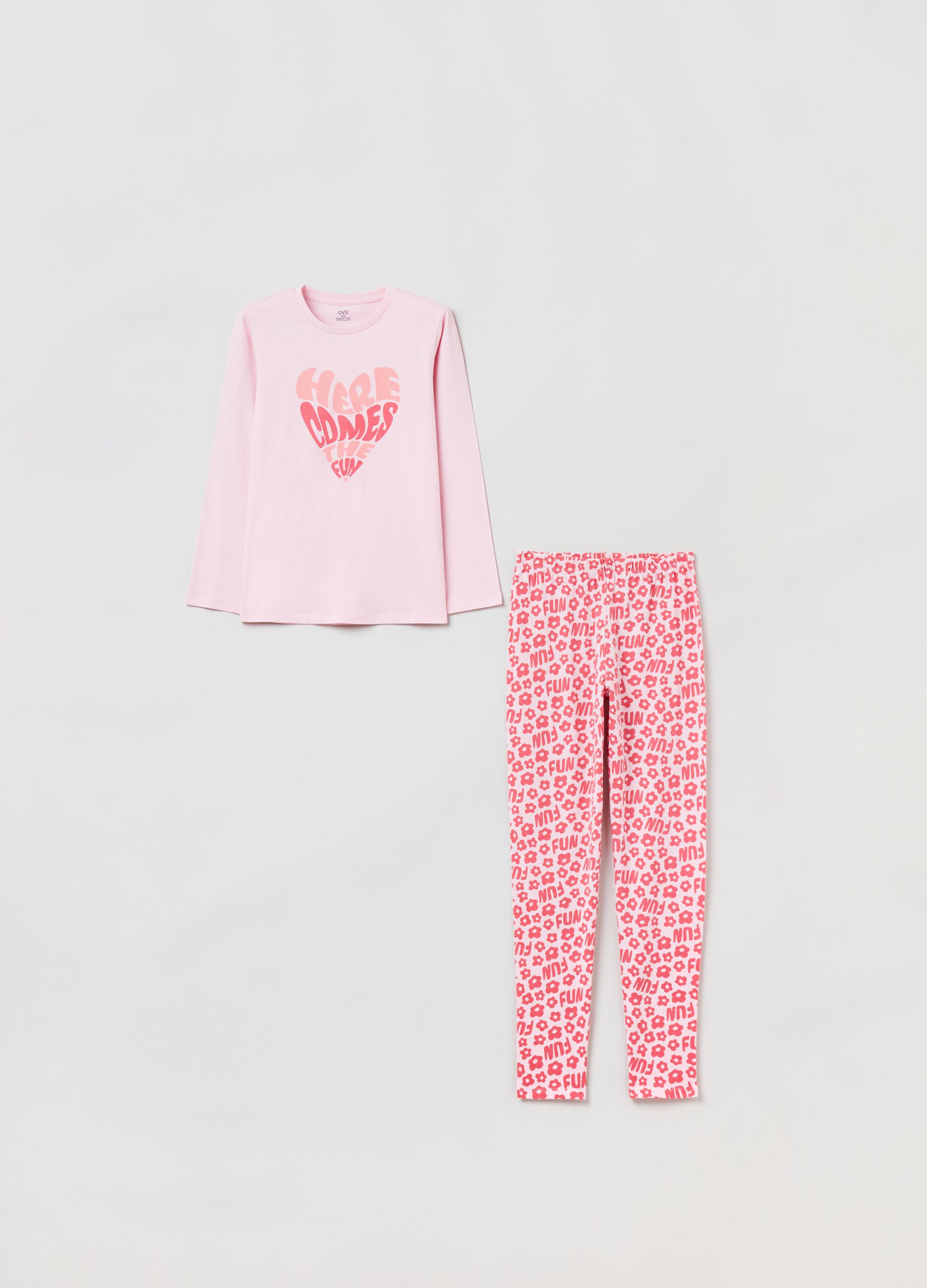Pigiama in cotone con stampa lettering Rosa OVS KIDS da Ragazza OVS