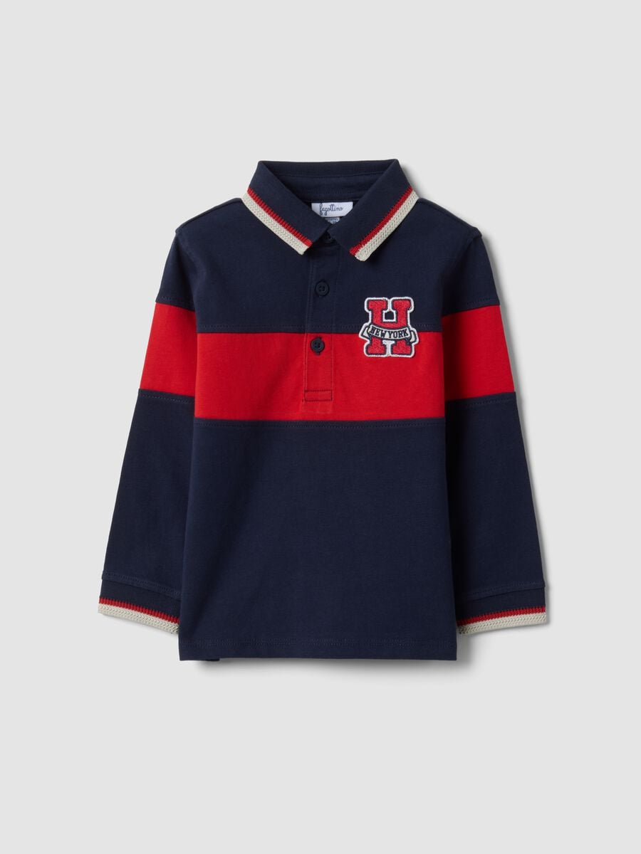 Blue striped long-sleeve pure cotton polo shirt for boys_0