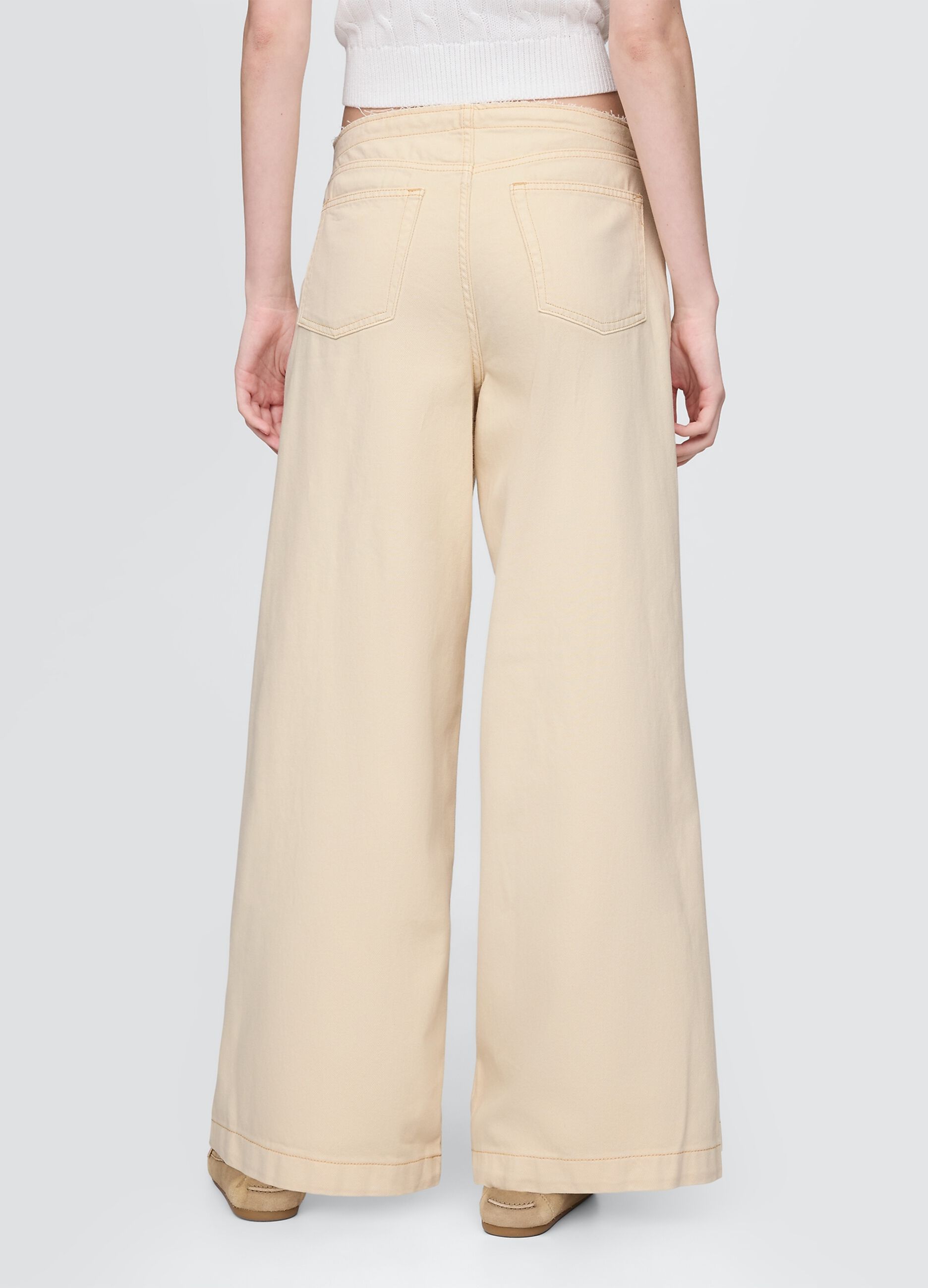 Beige Flared Trousers in Cotton and Lyocell