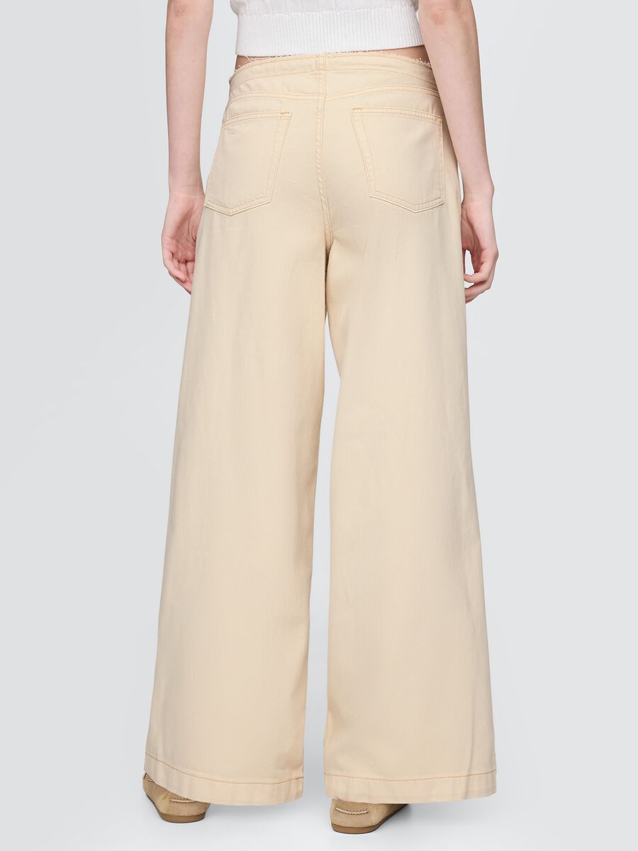 Beige Flared Trousers in Cotton and Lyocell_2