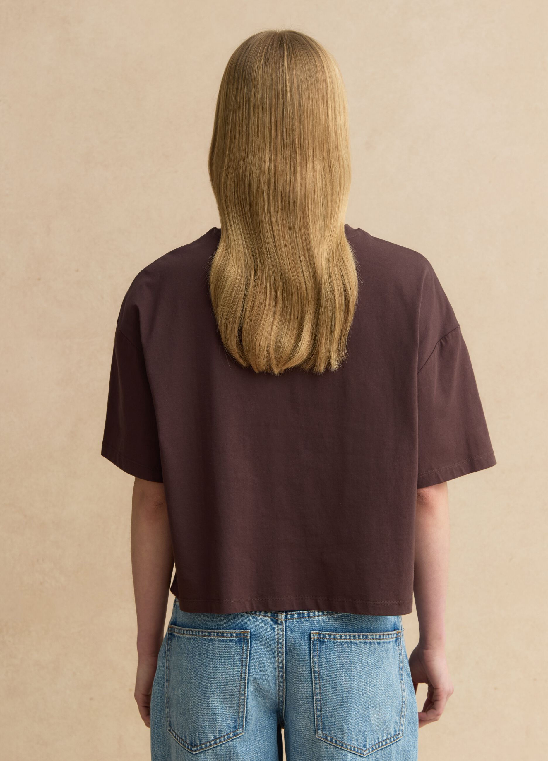 Brown pure cotton regular fit t-shirt with embroidery
