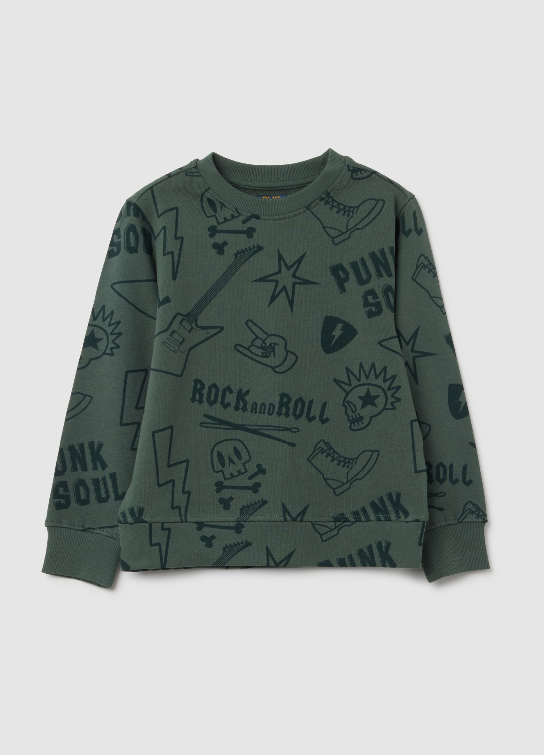 Felpa da ragazzo in puro cotone verde oversize