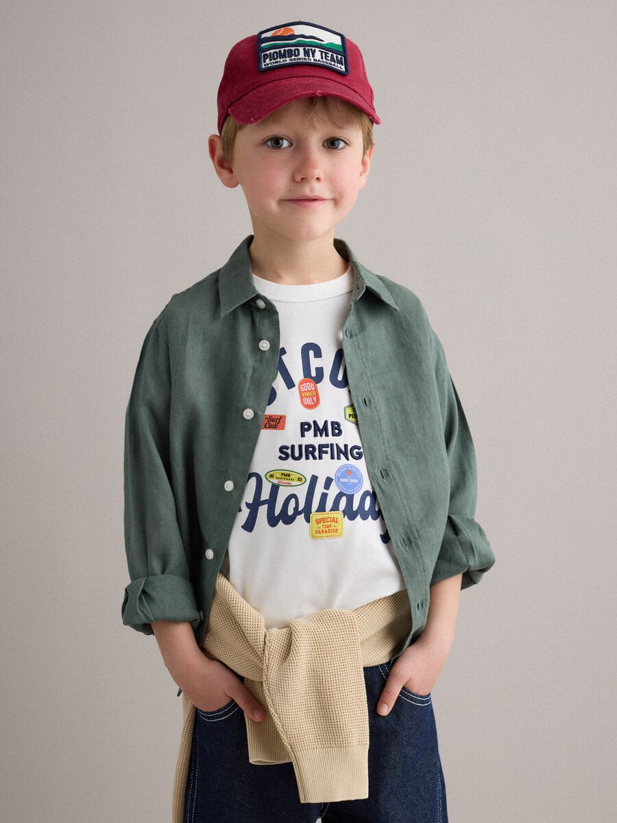 Camicia in puro lino verde oversize fit da bambino_1
