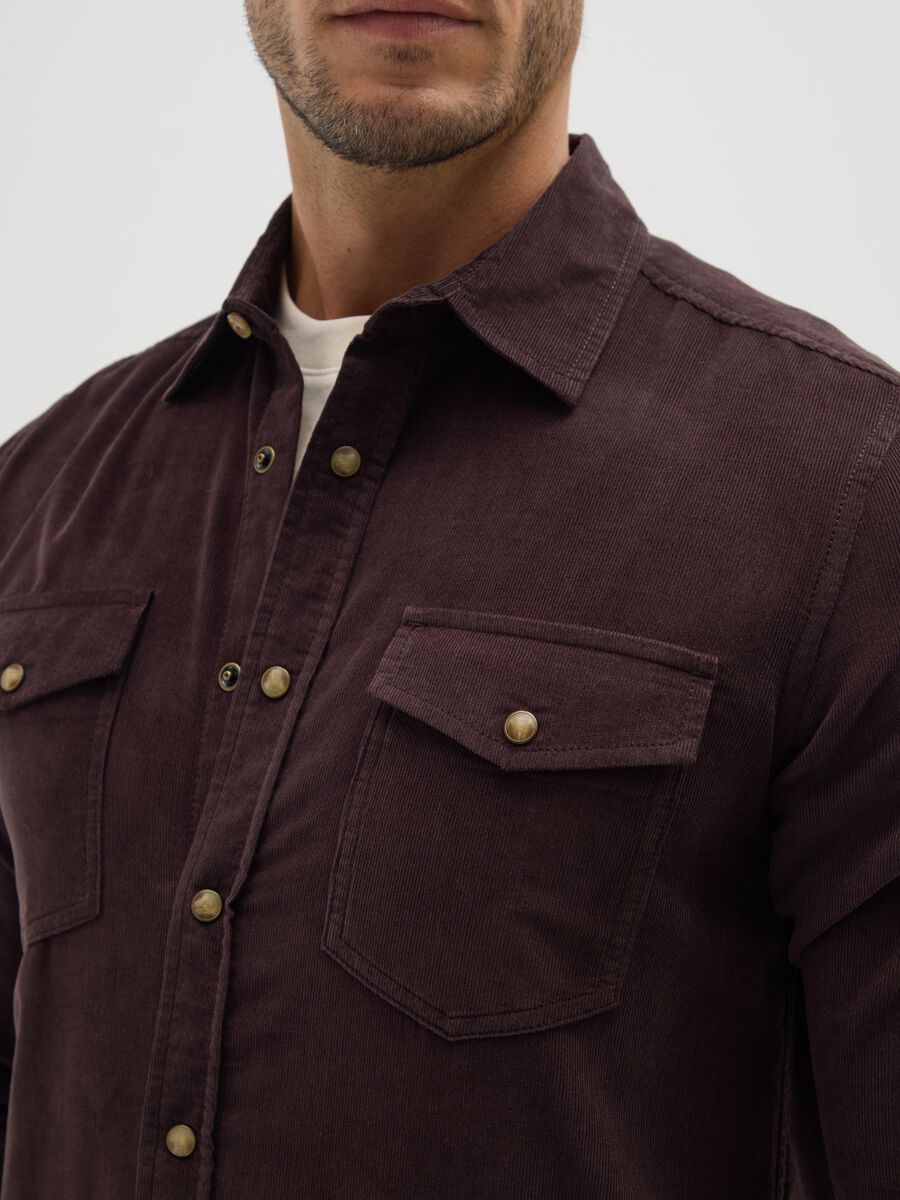 Regular fit corduroy shirt in pure brown cotton_3
