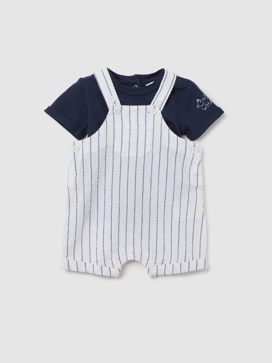 Baby outfit in blue and white striped cotton_0