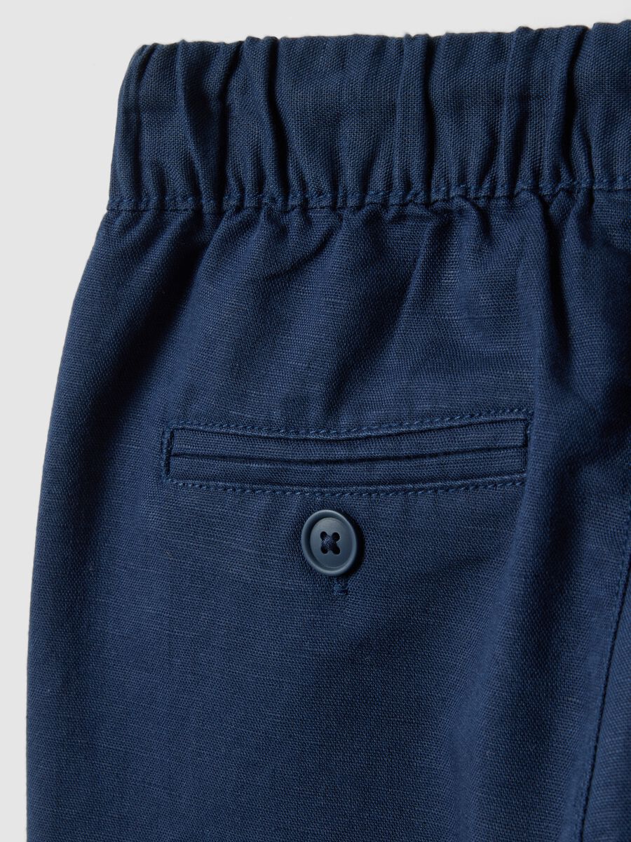 Kids' Regular Fit Blue Cotton and Linen Blend Chino Trousers_3