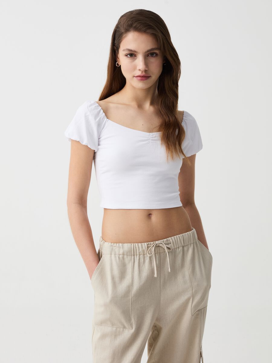 Crop T-shirt with puff sleeves_0