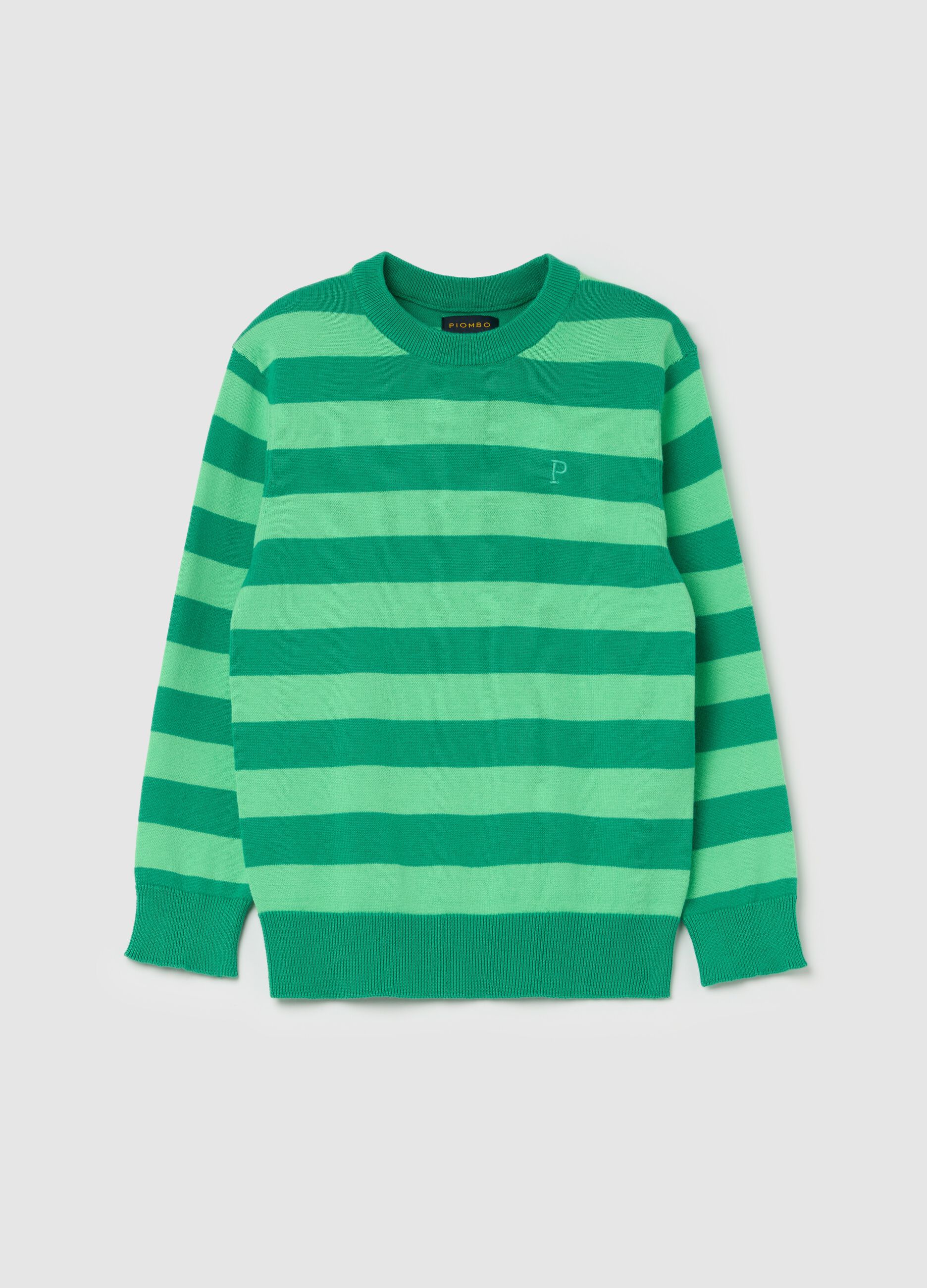 Pullover in cotone a righe con ricamo logo 