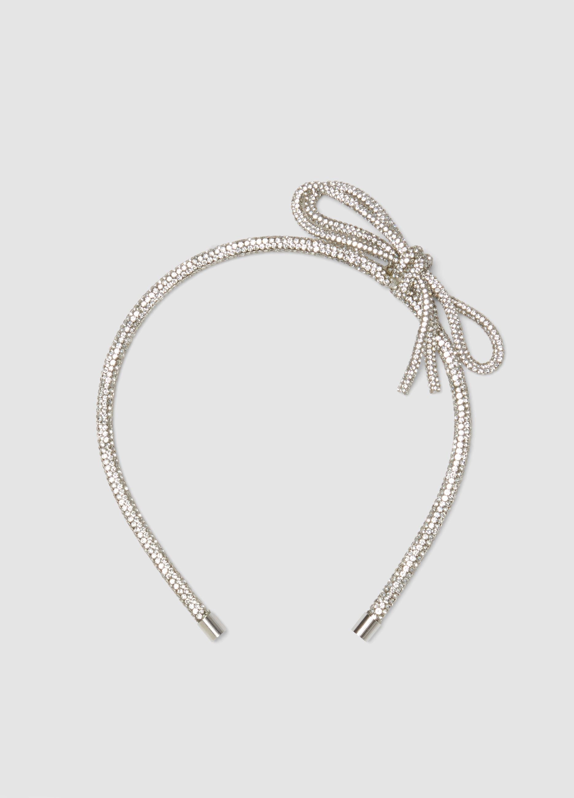 Grey headband with rhinestones and bow