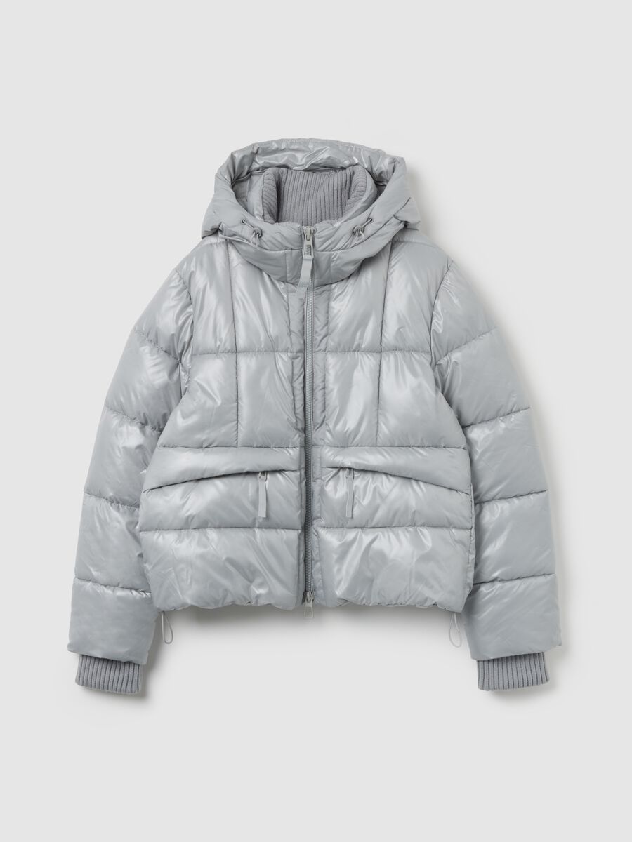 Piumino The Iconic Puffer grigio argento con cappuccio_4
