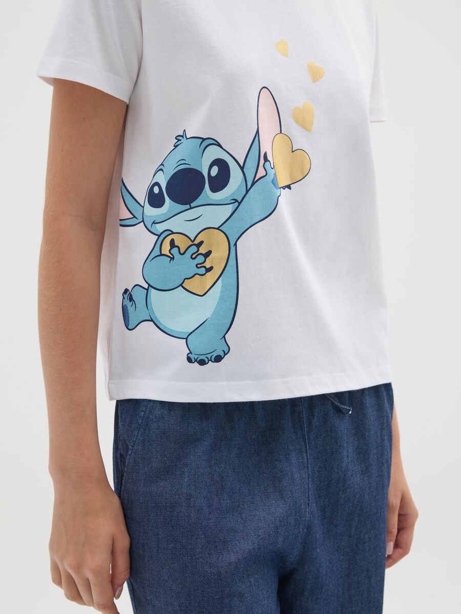 T-shirt in puro cotone bianca regular fit con stampa Stitch_3