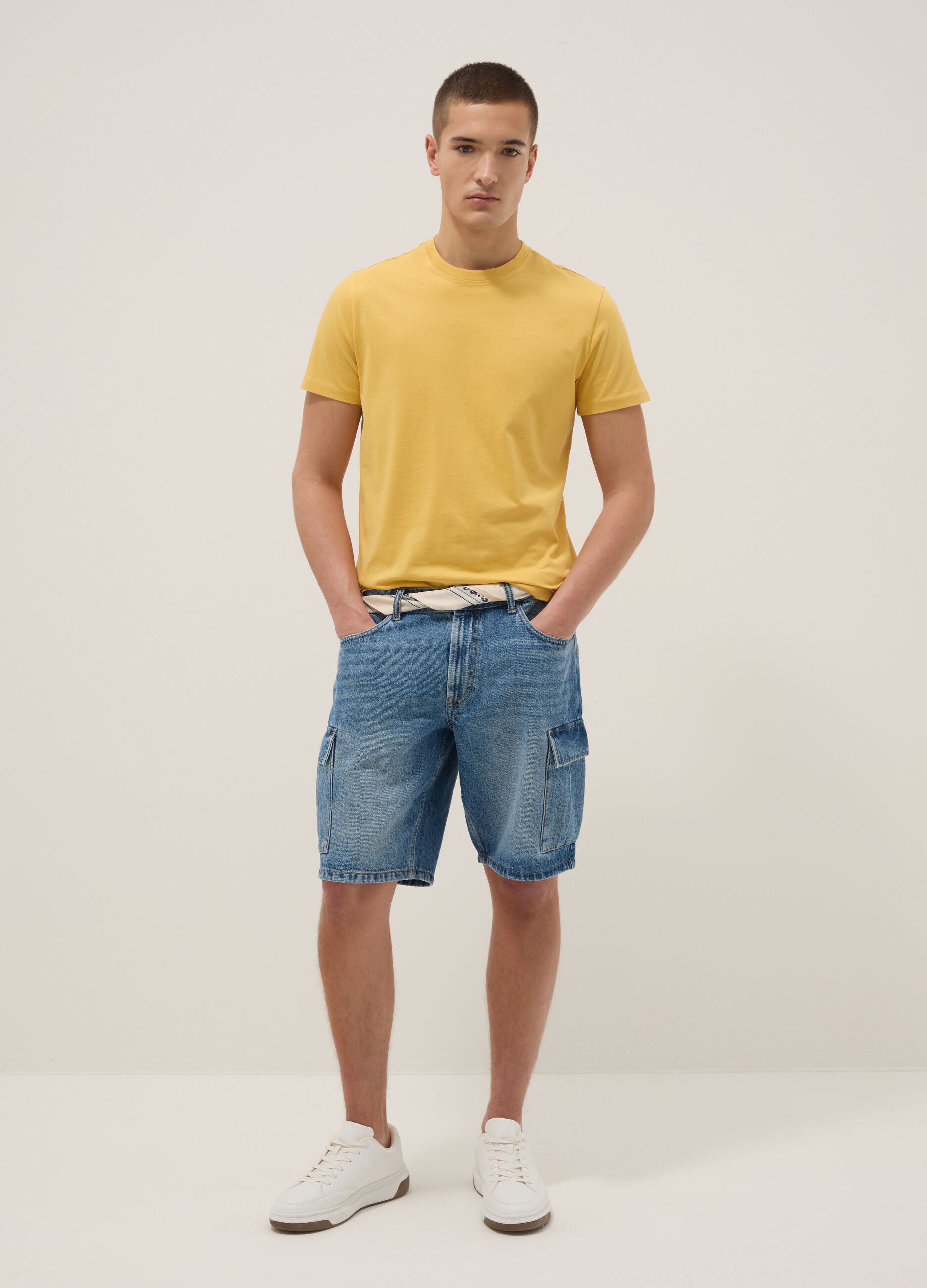 Yellow pure cotton short-sleeve T-shirt