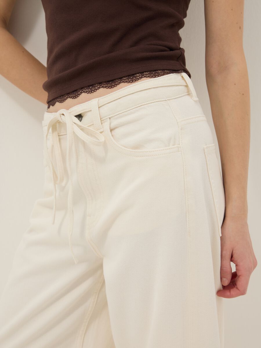 White pure cotton wide leg trousers_3