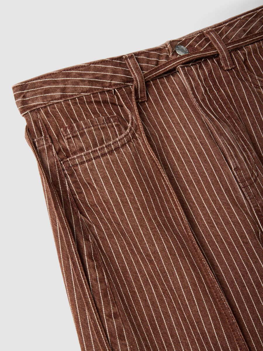 Brown striped wide-leg trousers in pure cotton_1