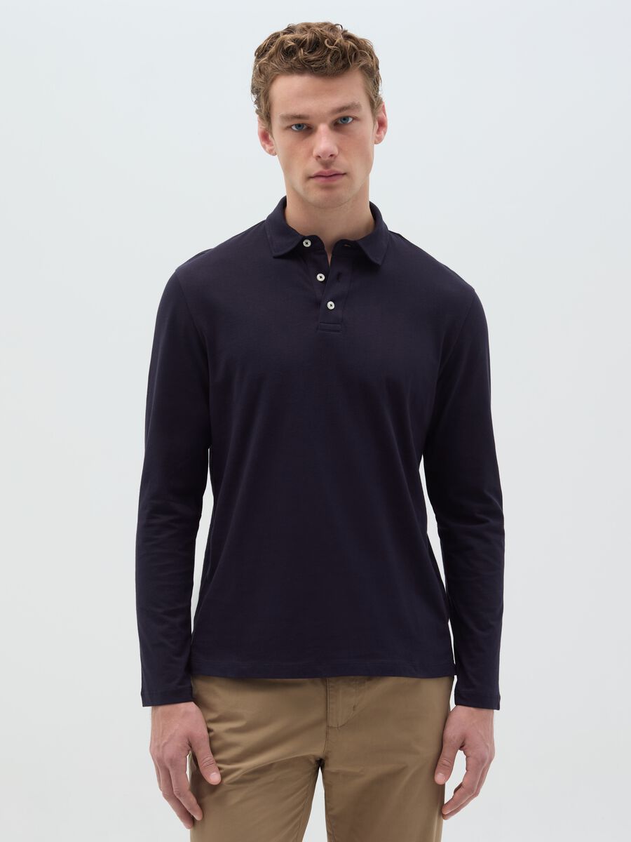 Cotton polo shirt with long sleeves_0