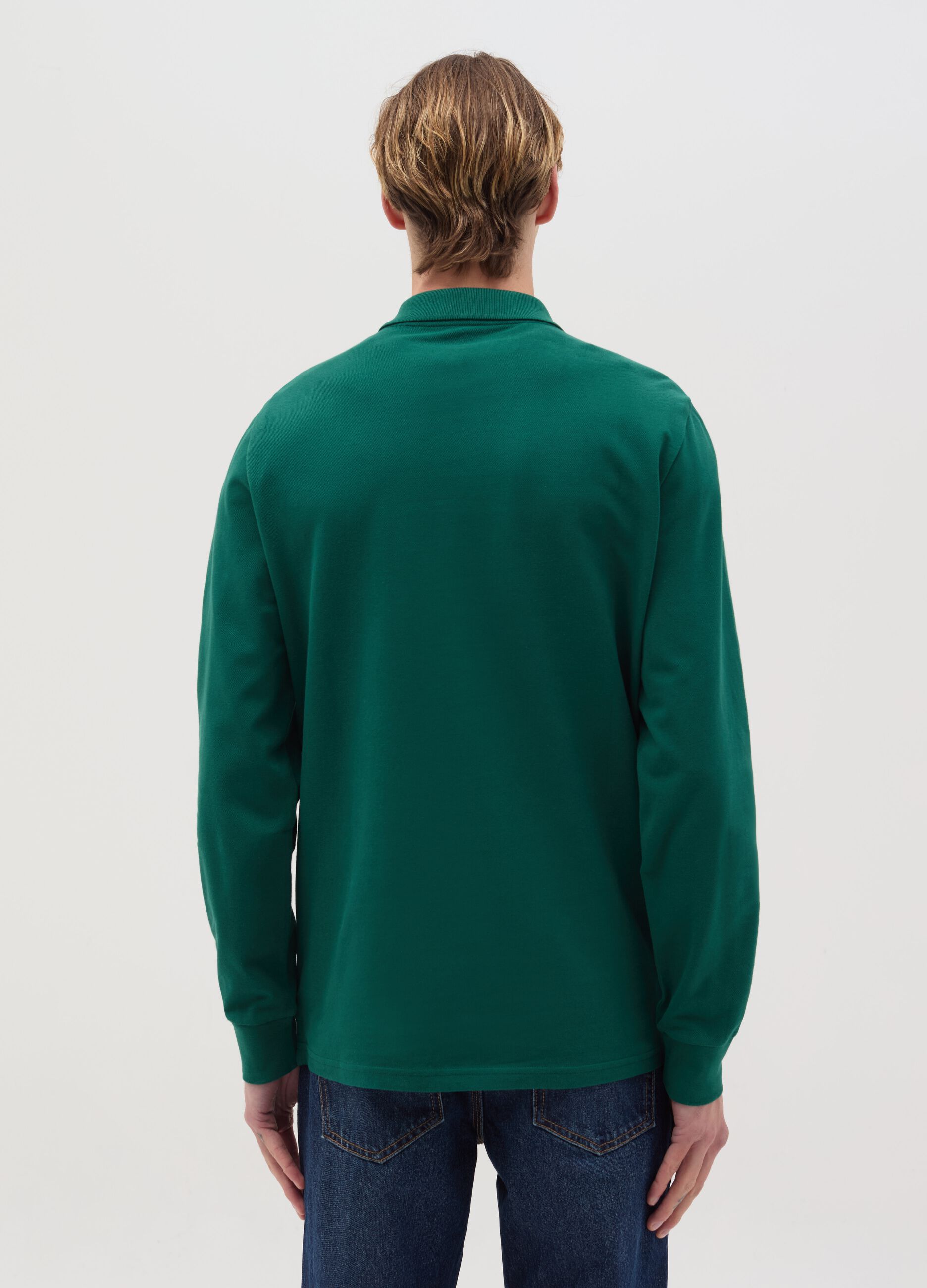 Long-sleeved polo shirt in organic cotton