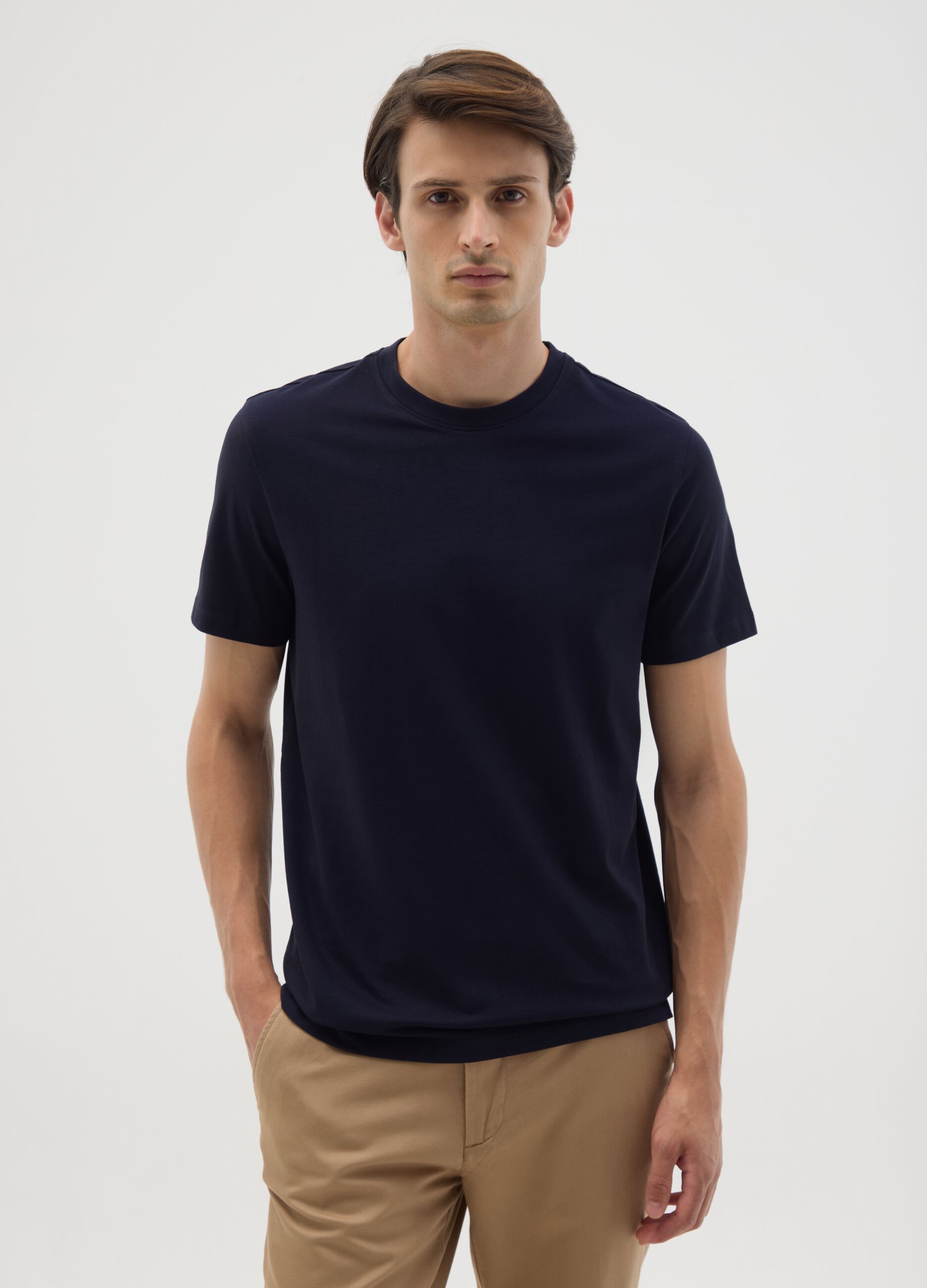 Men's blue pure cotton regular fit t-shirt