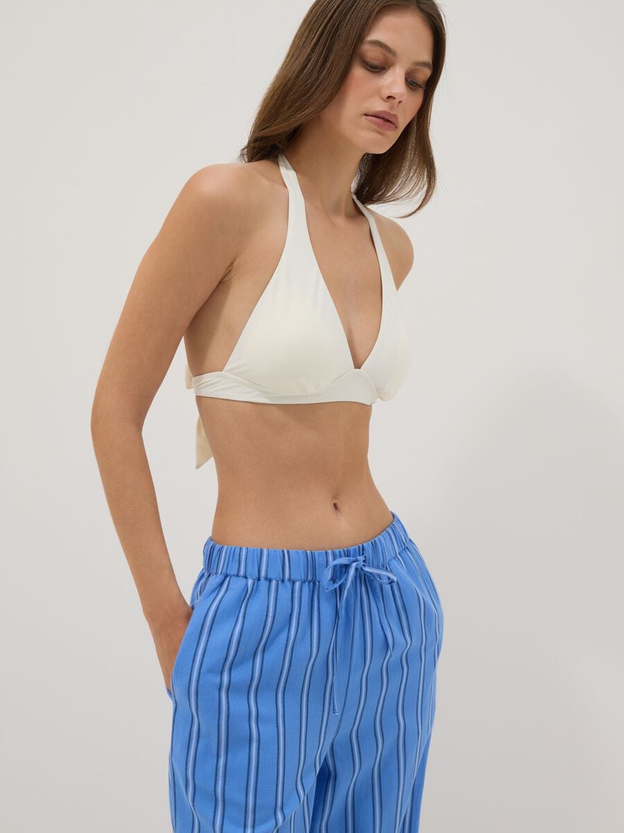 Blue pure cotton striped beach cover-up trousers_1