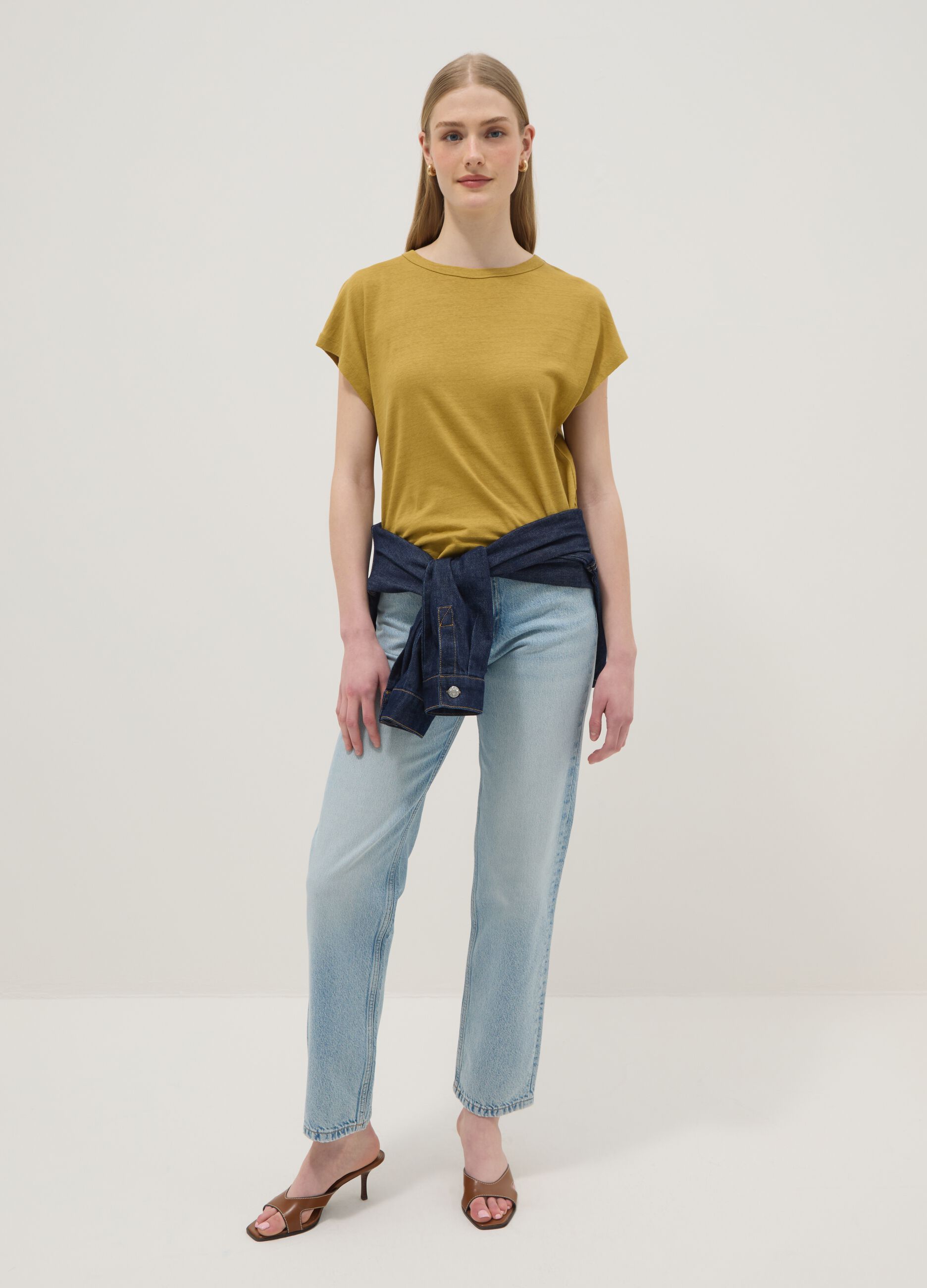 Green regular-fit cotton and linen blend short-sleeve T-shirt