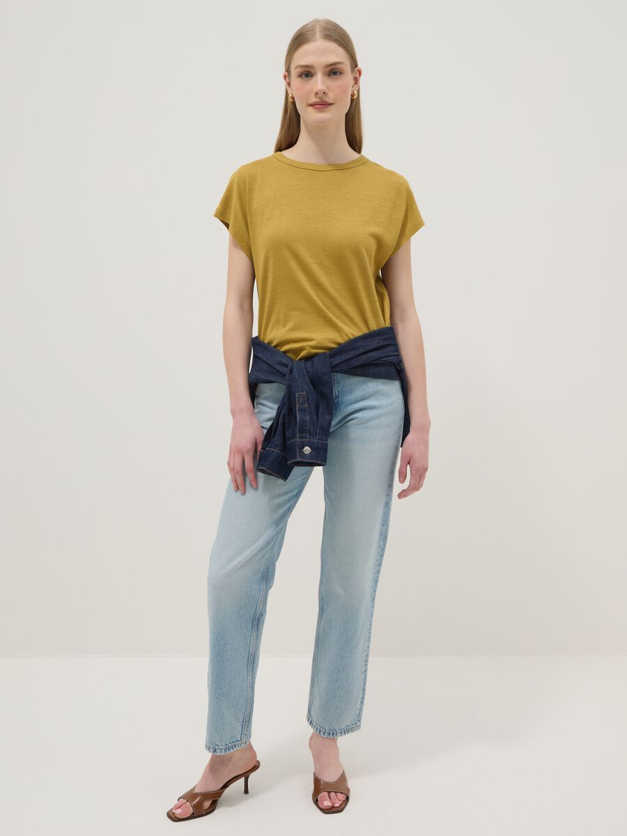 Green regular-fit cotton and linen blend short-sleeve T-shirt_1