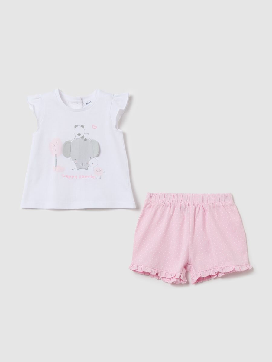 Cotton set with T-shirt with "Happy Family" embroidery and shorts_0