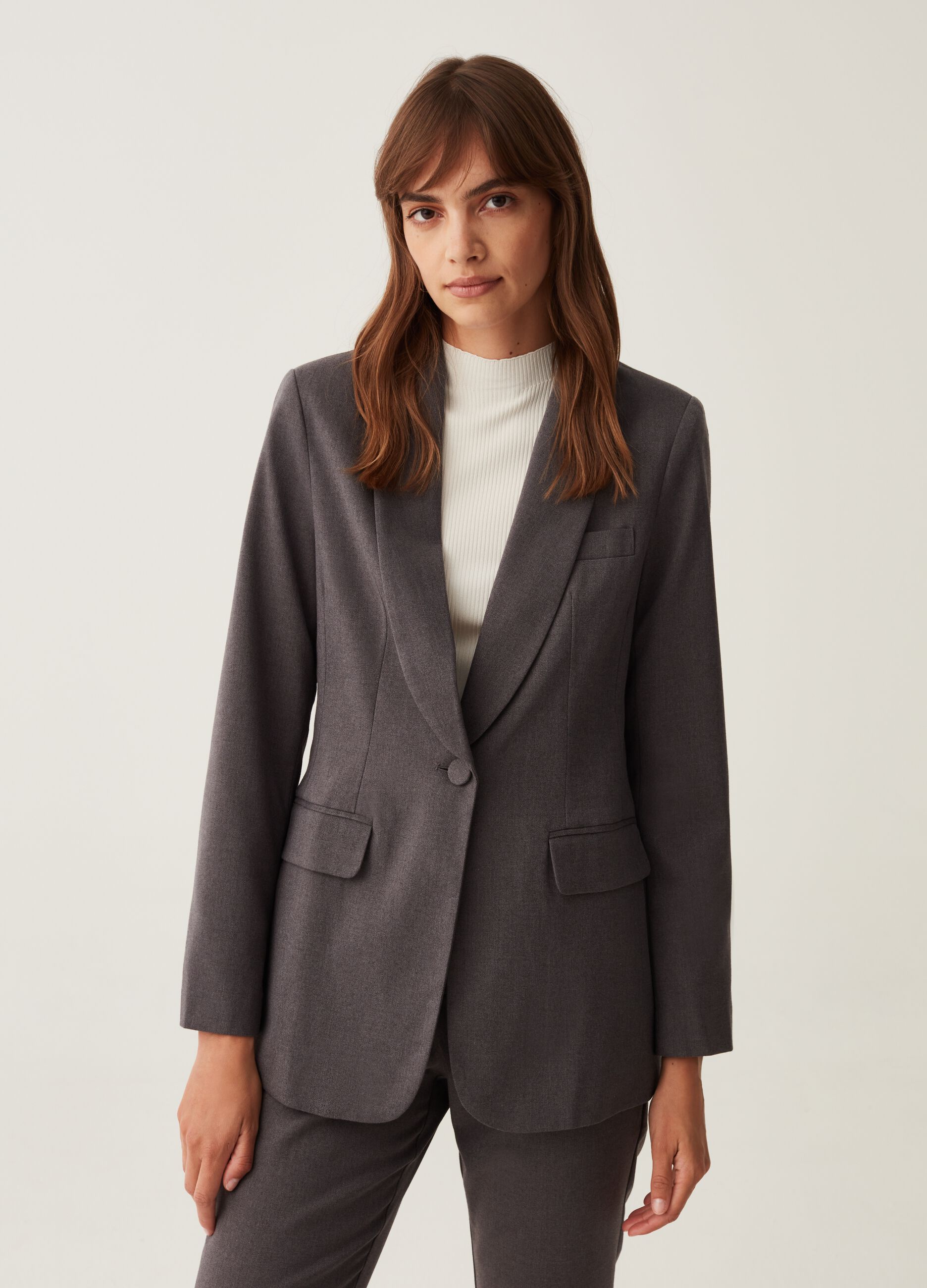Blazer monopetto tinta unita_0