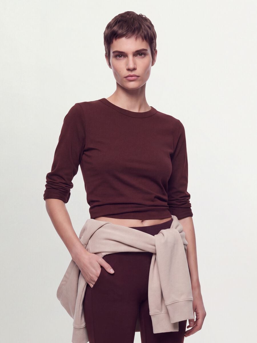 T-shirt viola in jersey di puro cotone a maniche lunghe regular fit_0
