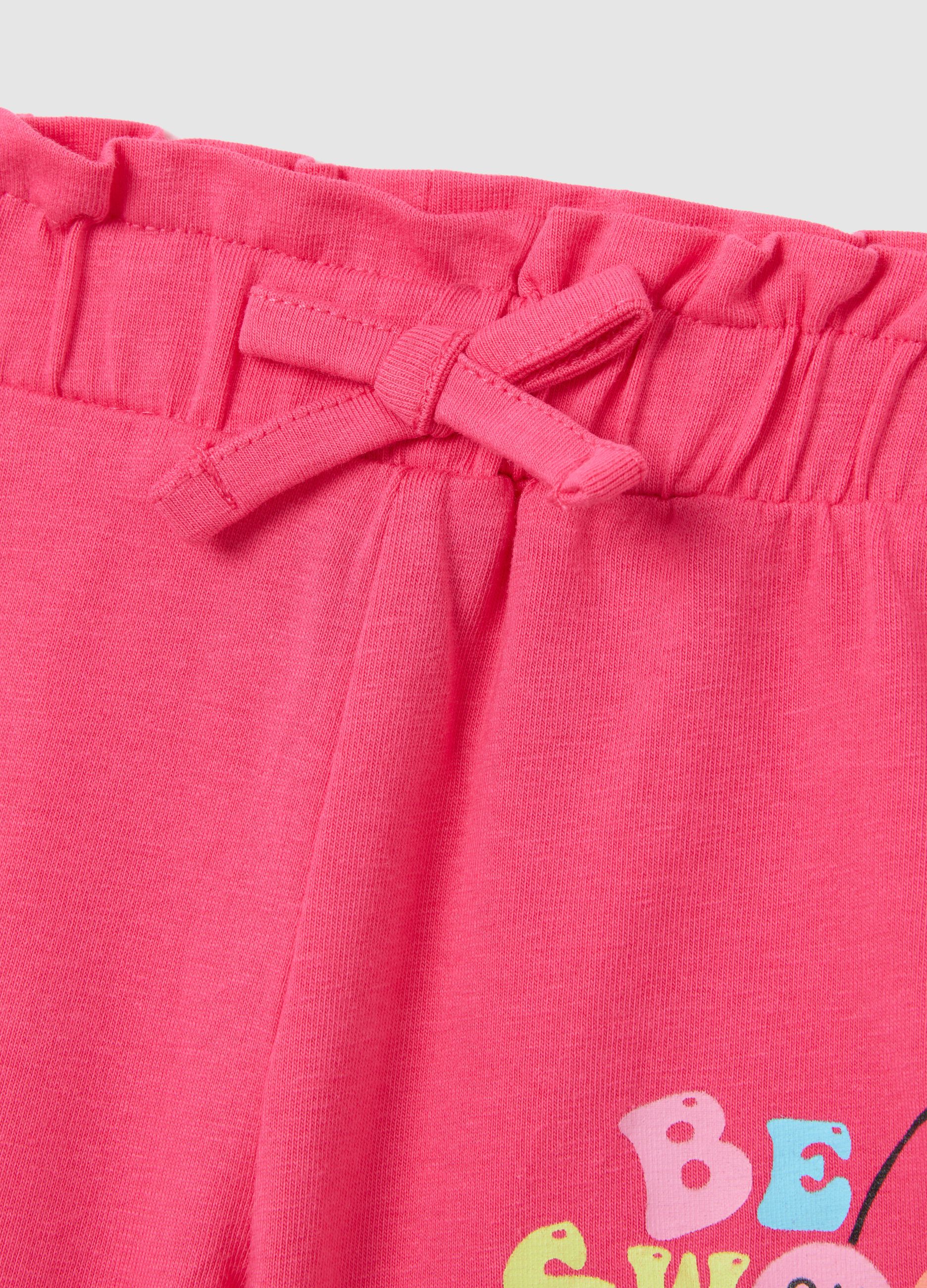 Girls' white and pink cotton outfit, regular fit with print