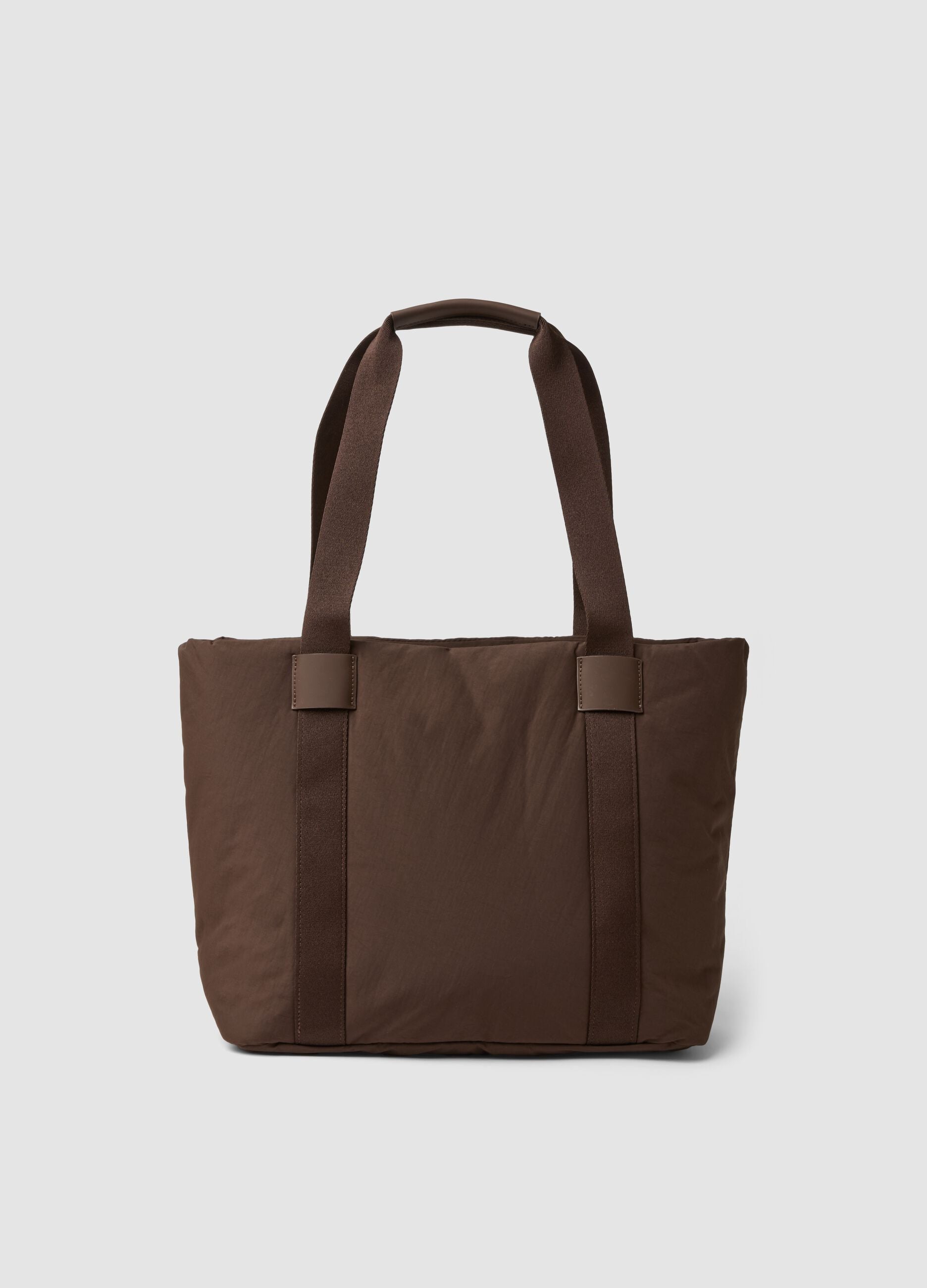 Borsa shopper marrone con tasca esterna arricciata