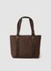 Borsa shopper marrone con tasca esterna arricciata_1