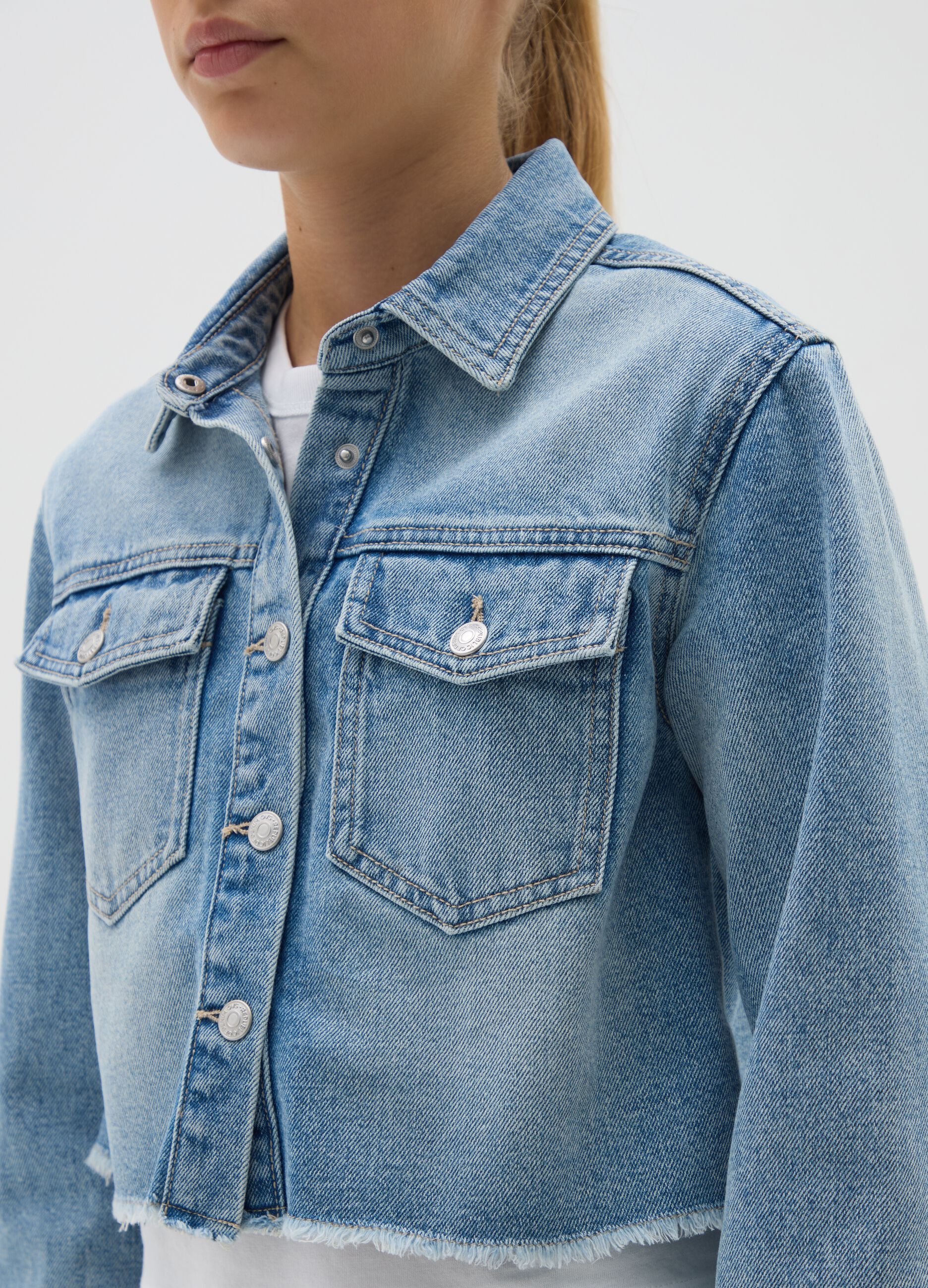 Girls' Regular Fit Denim Cropped Jacket