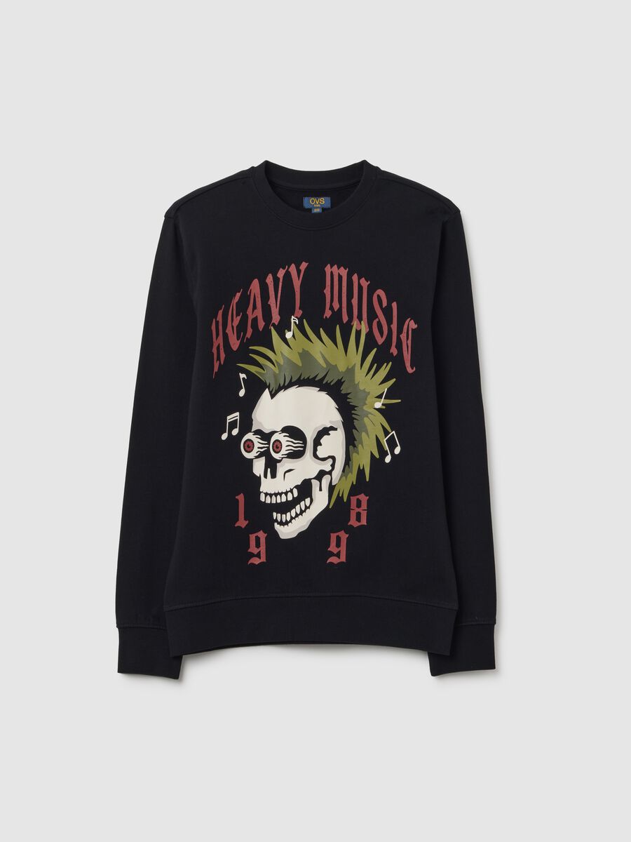 Black cotton sweatshirt with musical print_0
